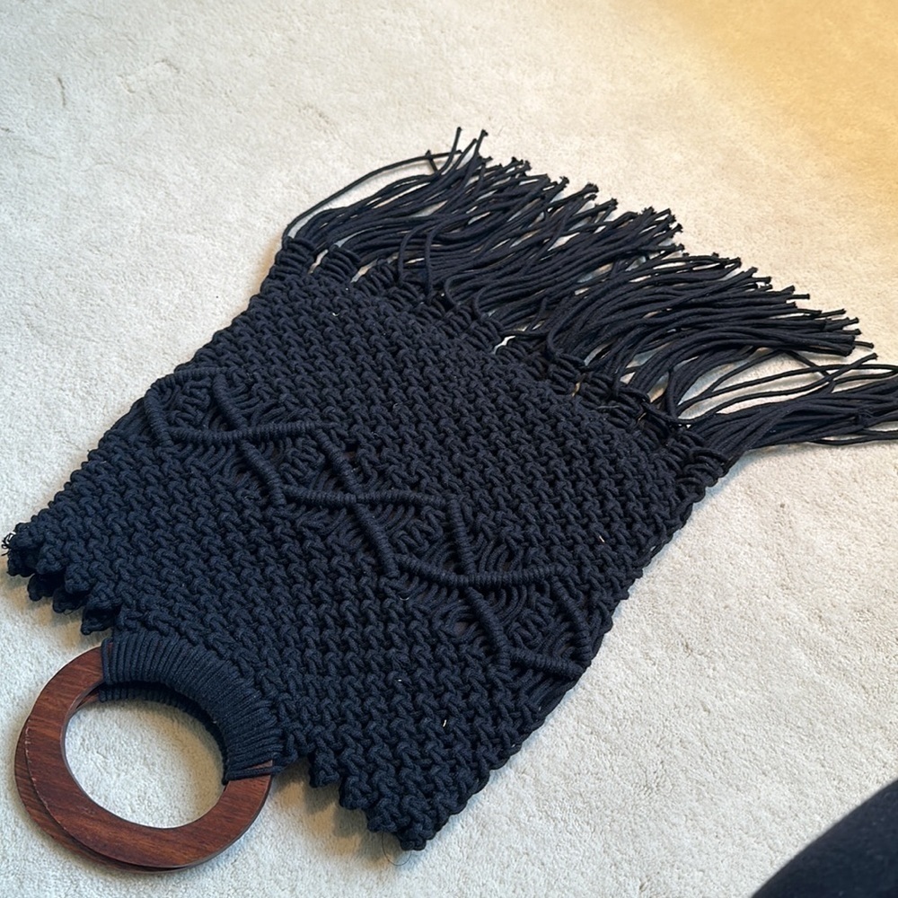 Danielle Nicole Black Woven Macrame Bag - image 8